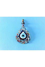 Blue Evil Eye Beaded Cutout Colored Glass Patterned Drop Wall Ornament Charms - Swordslife