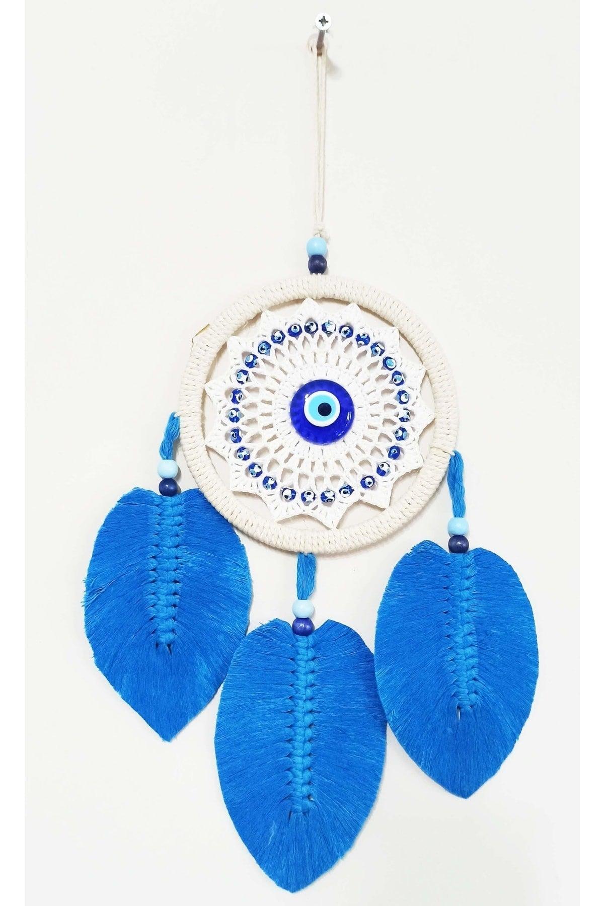 Blue Leaf Evil Eye Beads Macrame Wall Decor - Swordslife