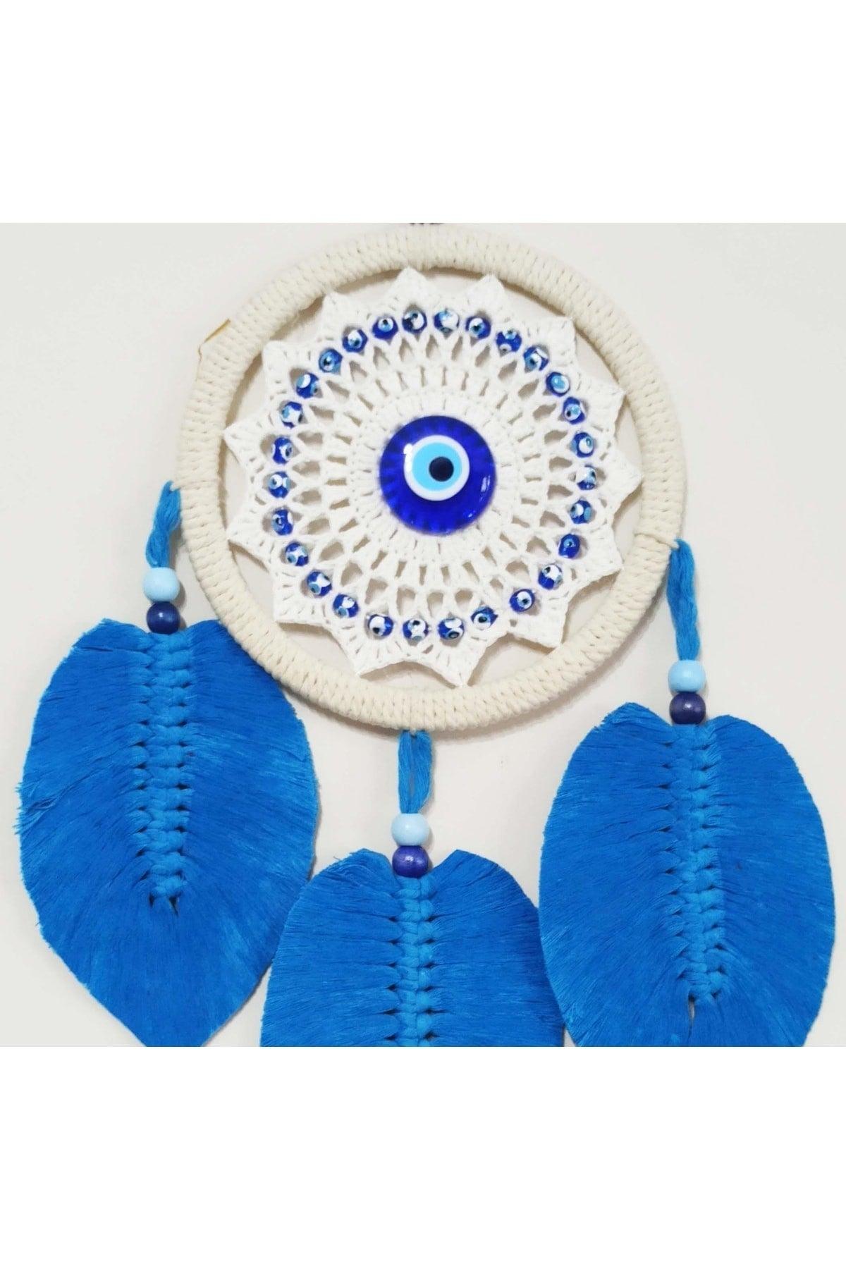 Blue Leaf Evil Eye Beads Macrame Wall Decor - Swordslife