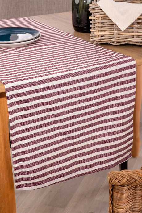 Claret Red Striped Linen Fabric 42x150 Cm Runner Table Cloth - Swordslife