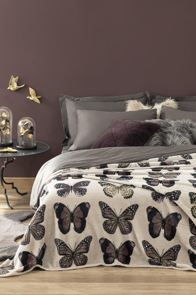 Butterfly Effect Printed Super Soft Double Blanket 200x220 Cm Stone Color - Swordslife