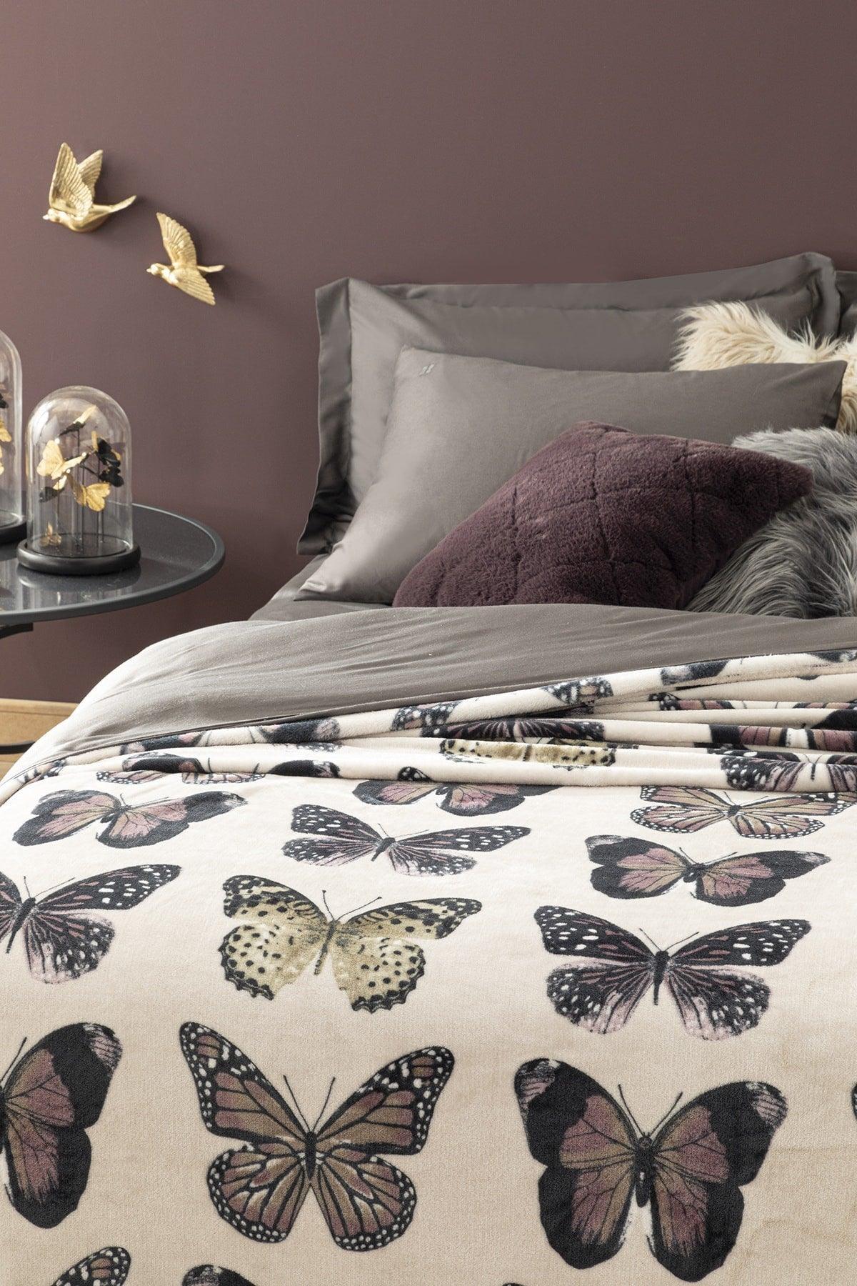 Butterfly Effect Printed Super Soft Double Blanket 200x220 Cm Stone Color - Swordslife