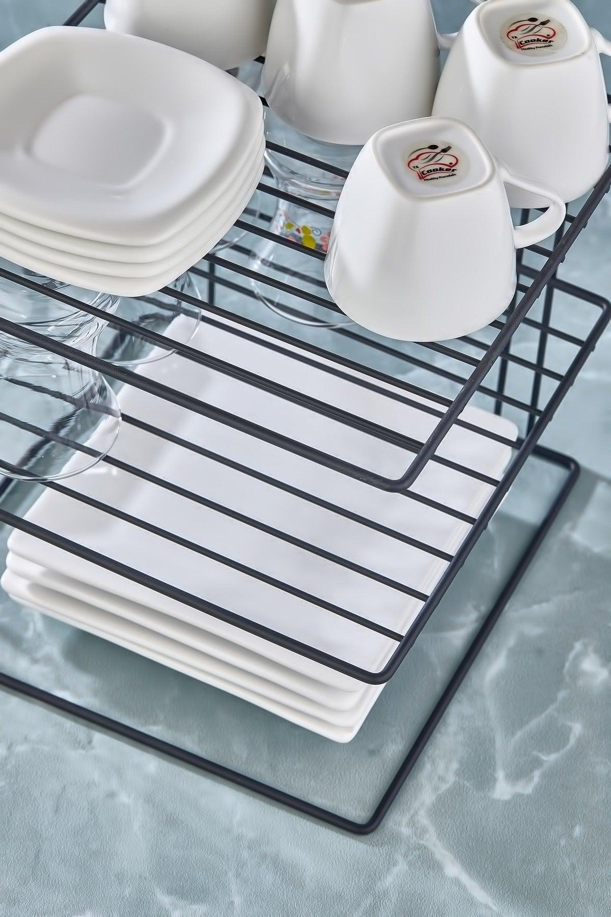 In-Cabinet Plate Organizer 3-Tier Shelf | Black Metal Kitchen Organizer - Swordslife