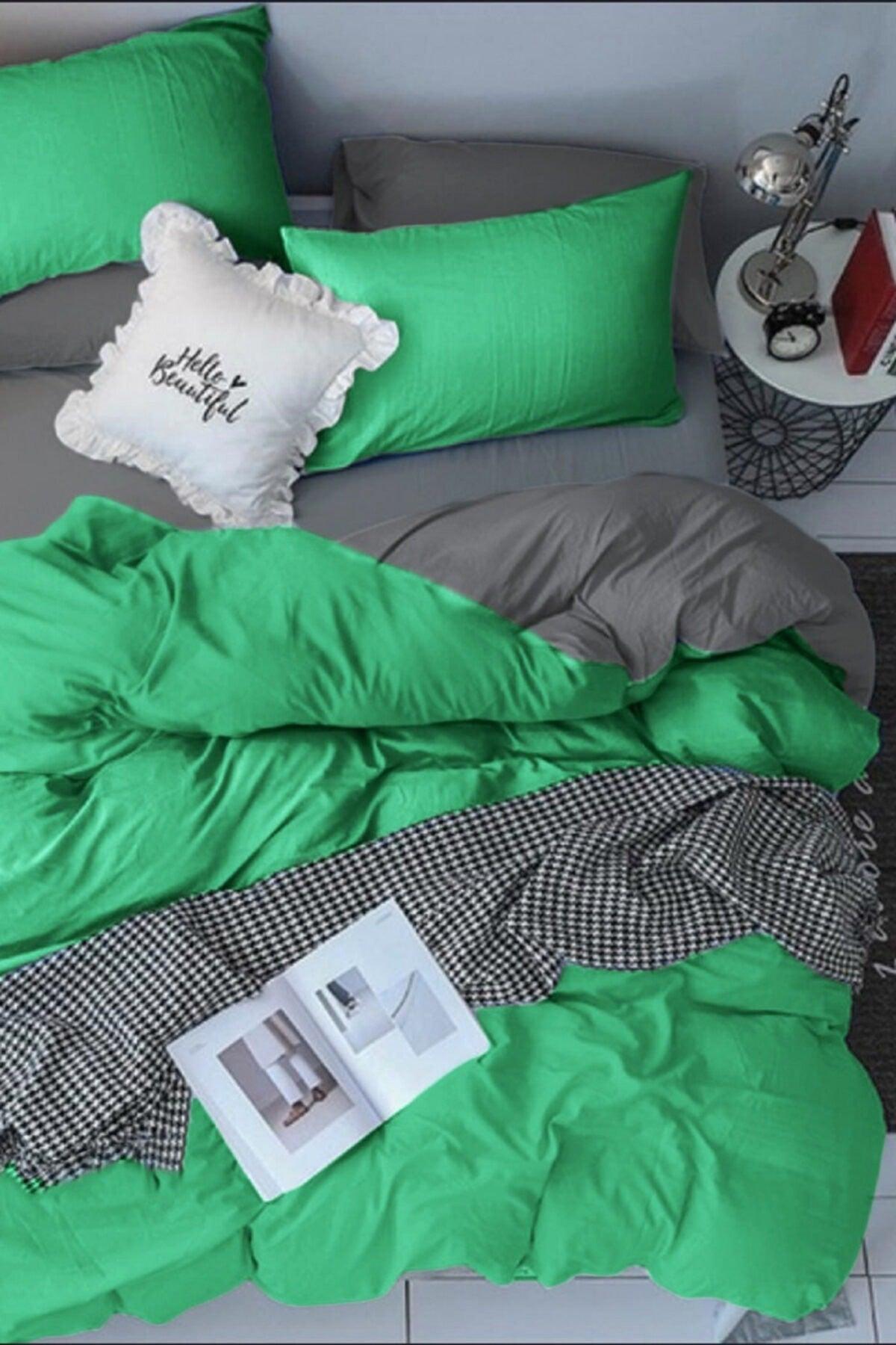 Double Double Sided Duvet Cover Set Green Gray - Swordslife