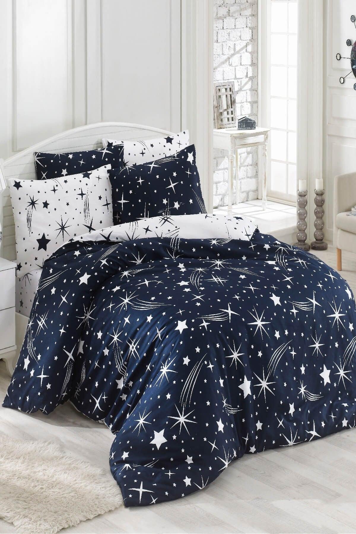 Double Easy-Iron Duvet Cover Set Halley Navy Blue - Swordslife