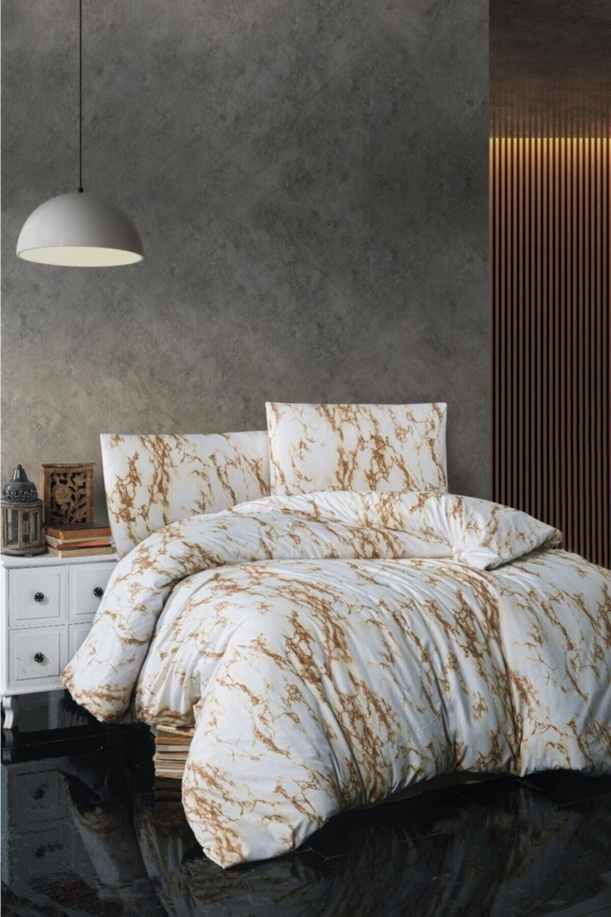 Double Marble Patterned Duvet Cover Set 200*220 - Brown - Swordslife