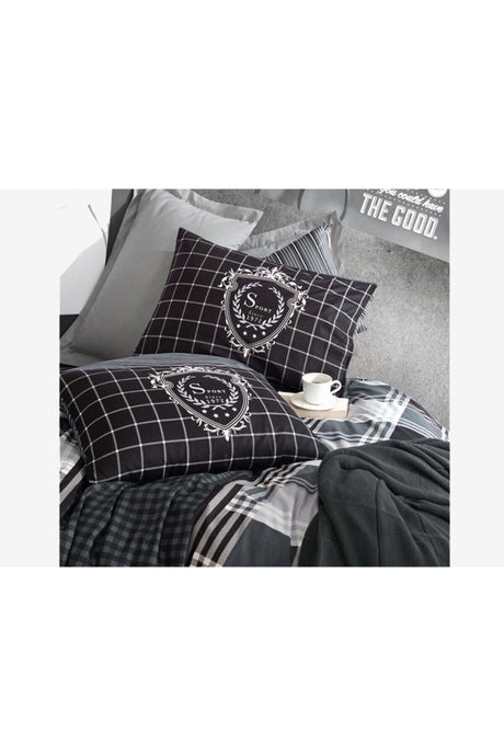 Cotton Box Masculine Double Duvet Cover Set Ramos Anthracite - Swordslife