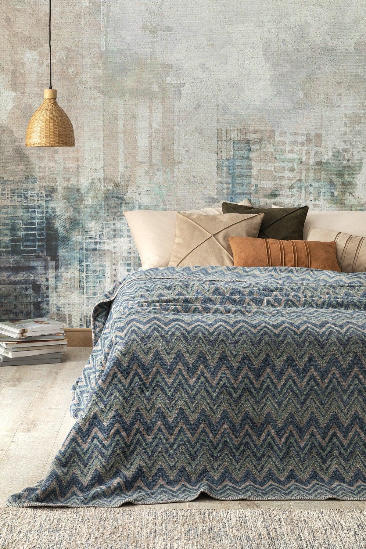 Cult Zigzag Cotton Single Blanket 150x200 cm Blue - Swordslife