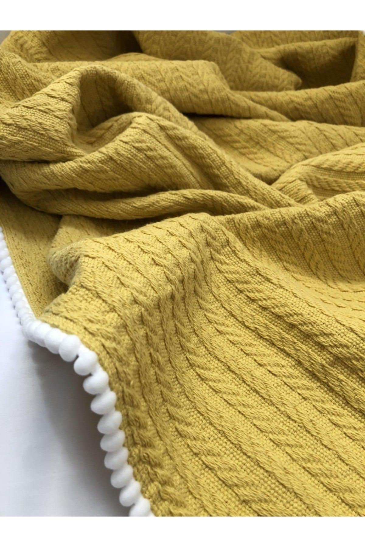 Cunda Series Knitting Pattern 100% Cotton Baby Pique Blanket Mustard // 110x100 Cm - Swordslife