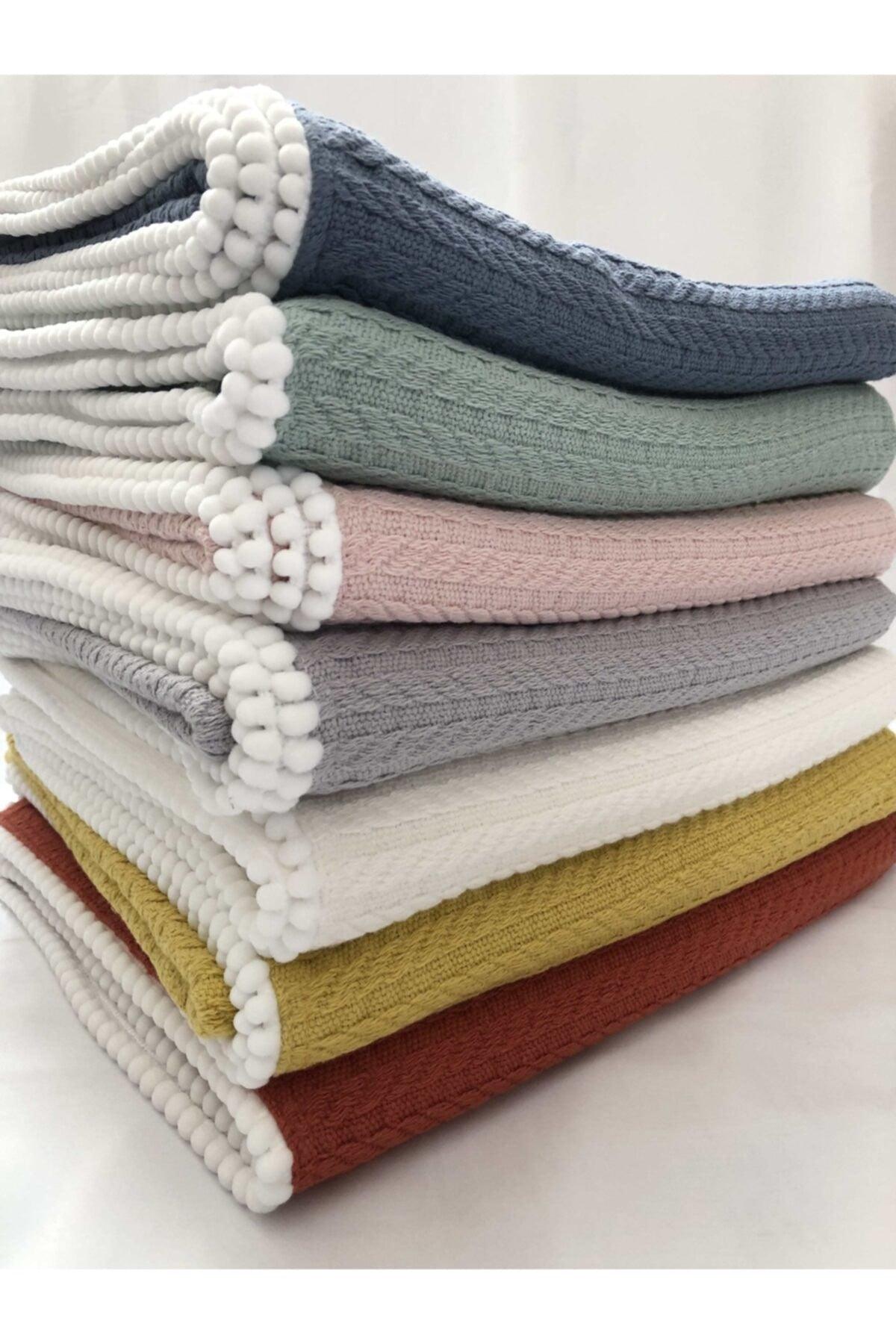 Cunda Series Knitted Pattern 100% Cotton Baby Pique Blanket Indigo // 110x100 Cm - Swordslife