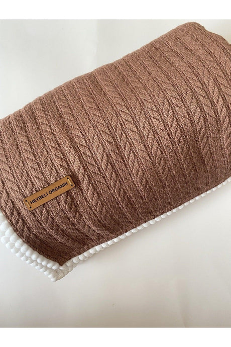 Cunda Series Knitted Pattern 100% Cotton Baby Pique Blanket Brown // 110x100 Cm - Swordslife