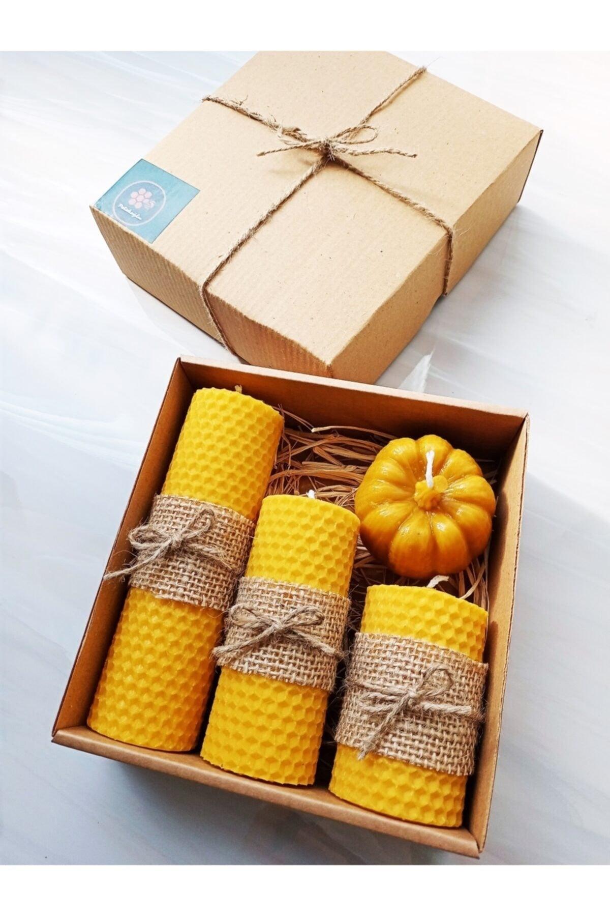 Decorative Natural Honeycomb Wax Candle Pumpkin Set - Swordslife