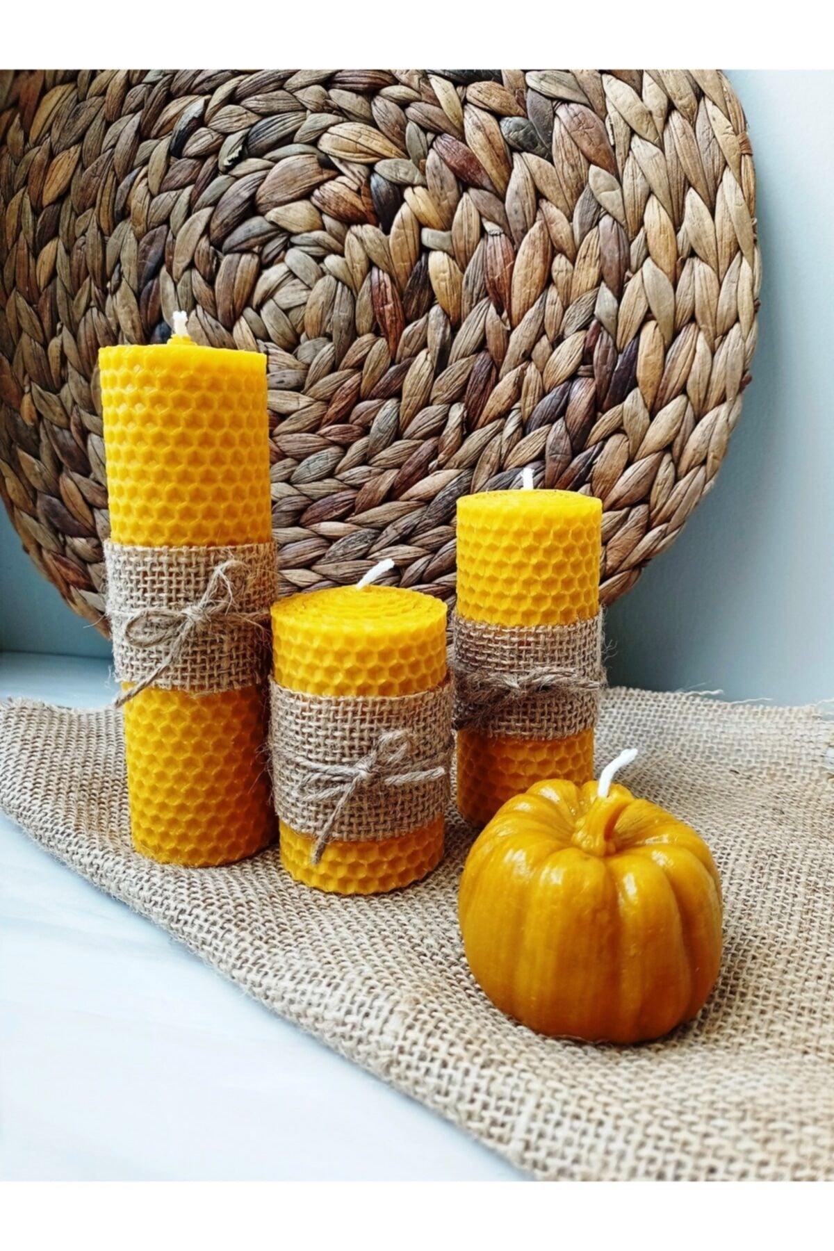 Decorative Natural Honeycomb Wax Candle Pumpkin Set - Swordslife