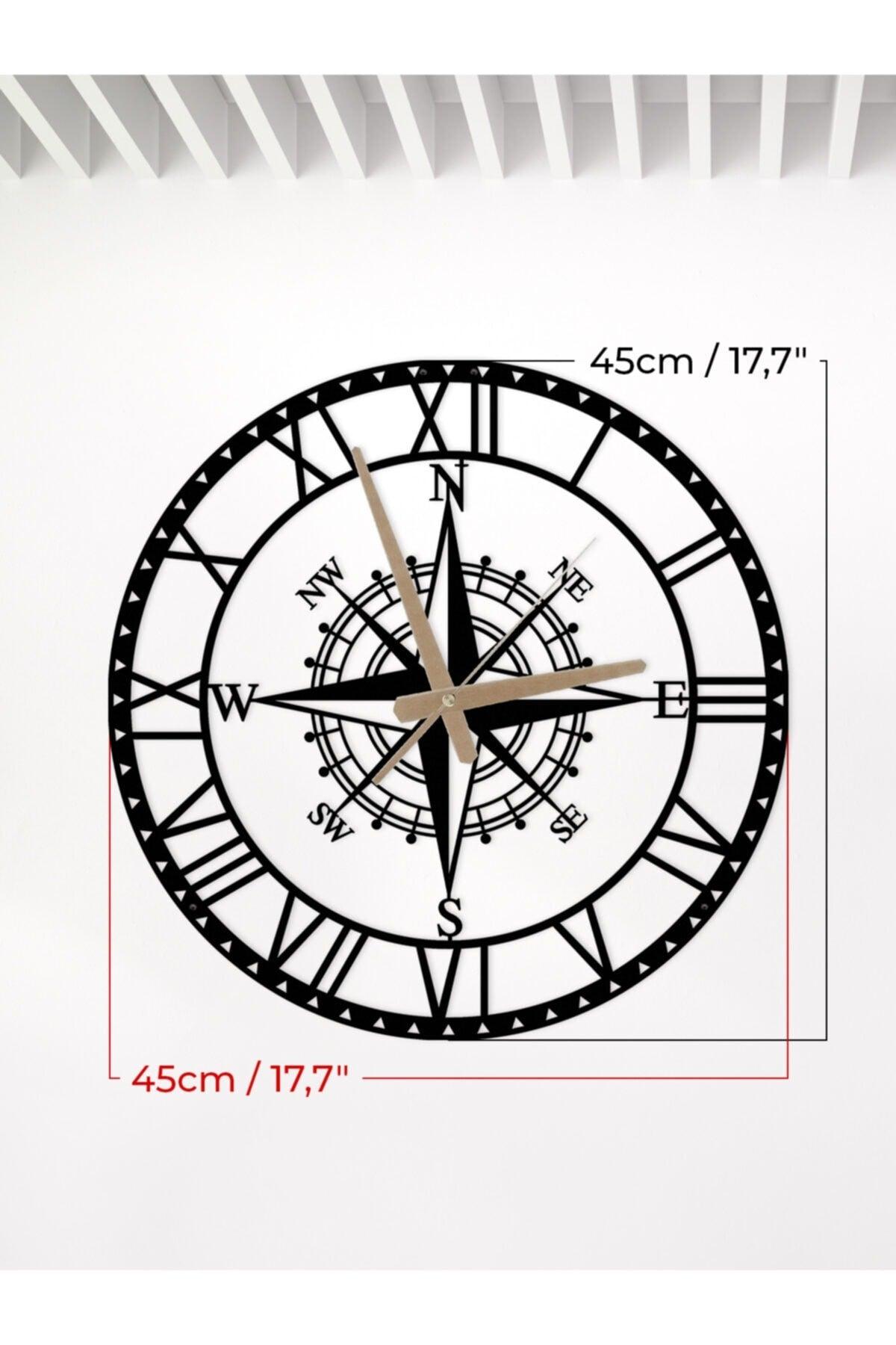 Decorative Roman Numeral Metal Wall Clock Compass Themed 45x45cm - Swordslife