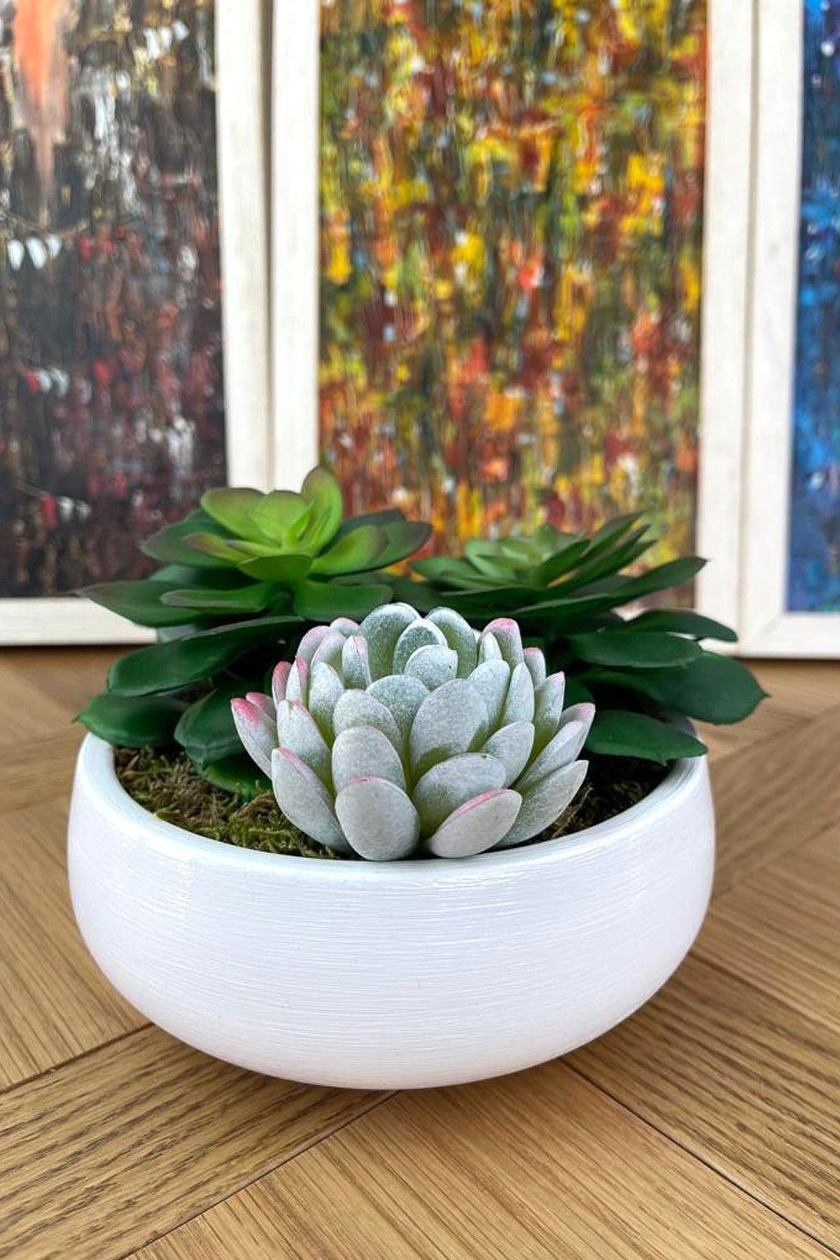 Artificial Flower/succulent Arrangement in Deep Decorative Plate -white - Swordslife