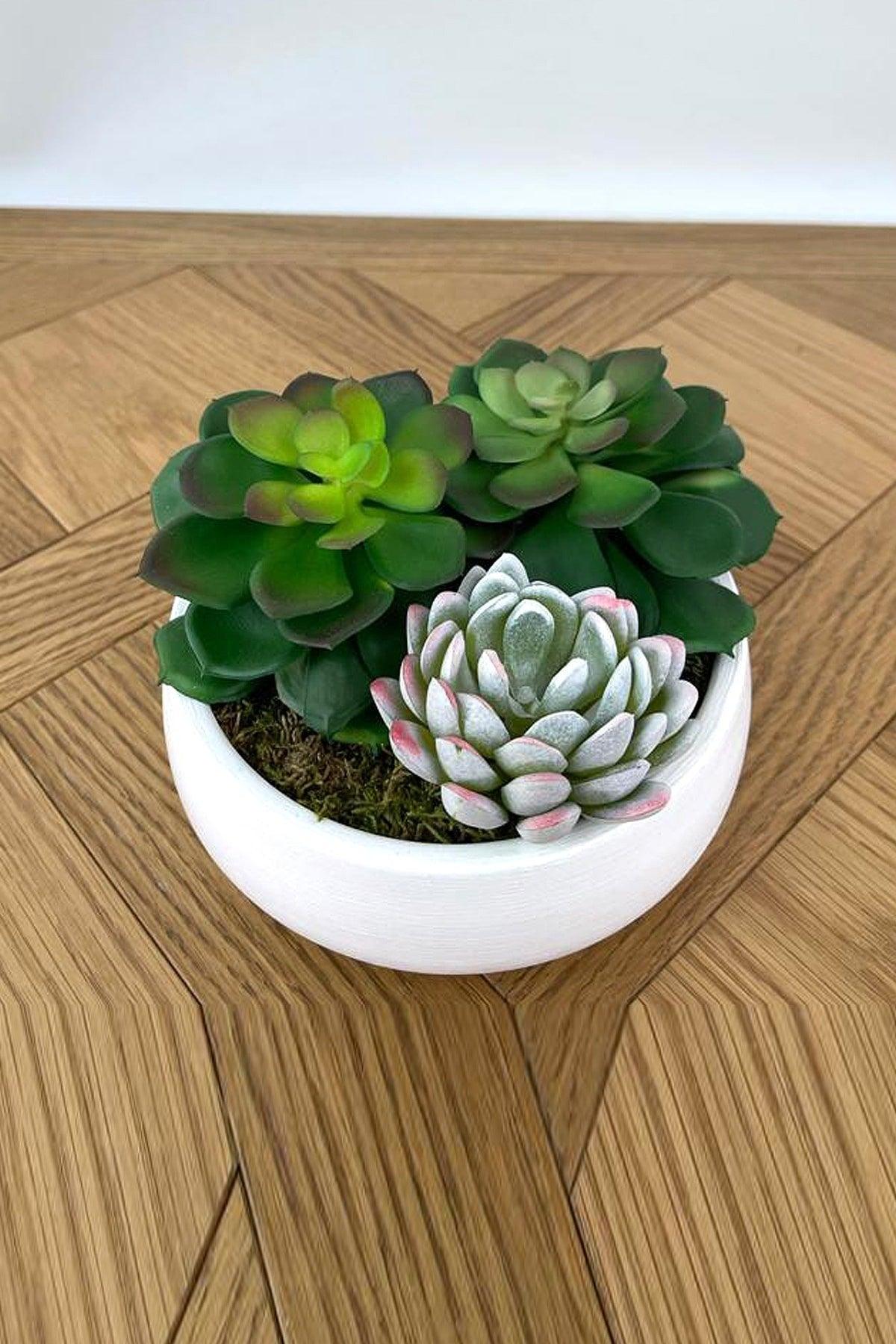 Artificial Flower/succulent Arrangement in Deep Decorative Plate -white - Swordslife