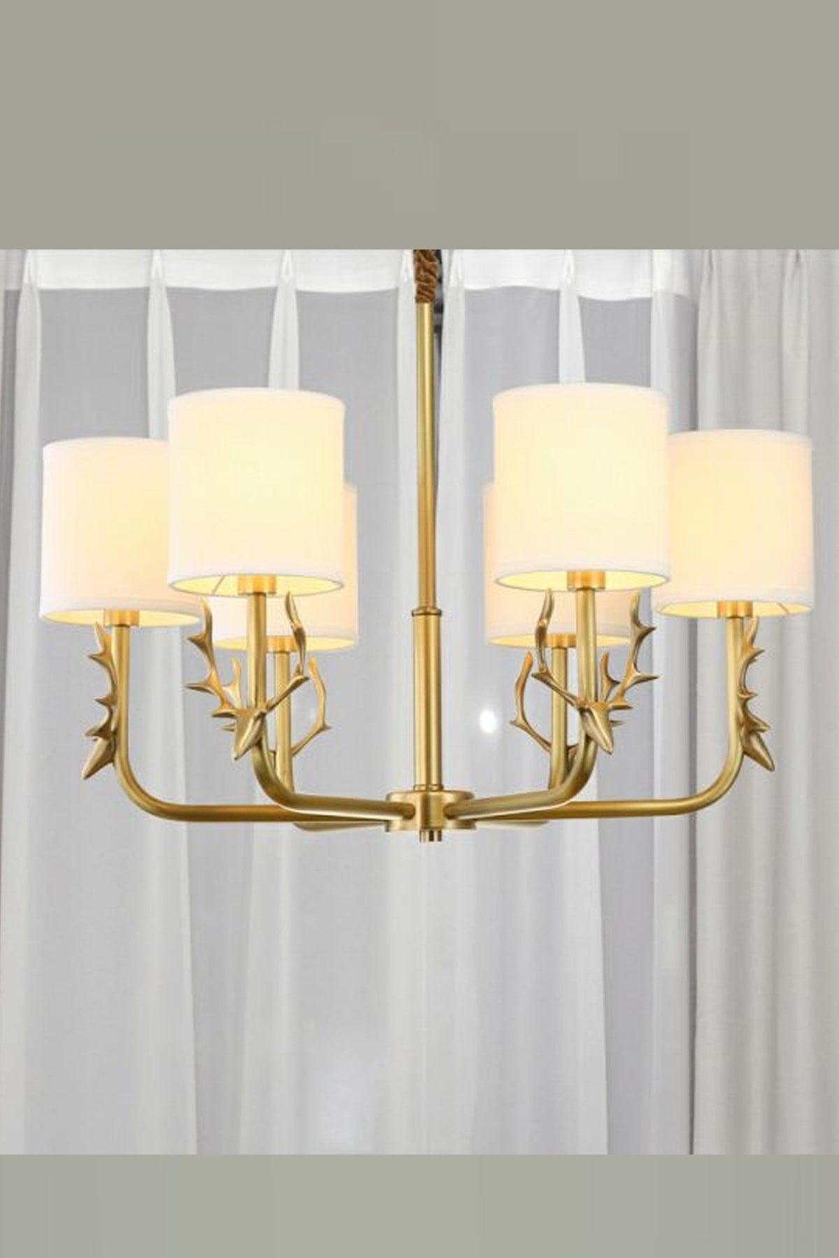 Deer Antler Modern Gold Color Cream Headed Six Piece Chandelier - Swordslife