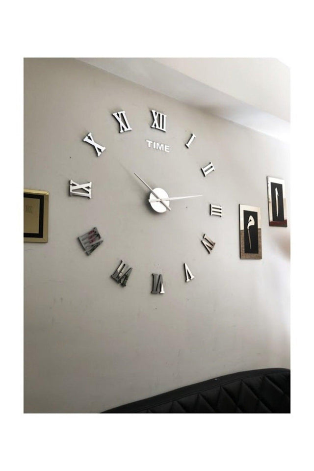 Decorative 3d Wall Clock Plexiglass Mirror Roman Numeral Large Size - Swordslife