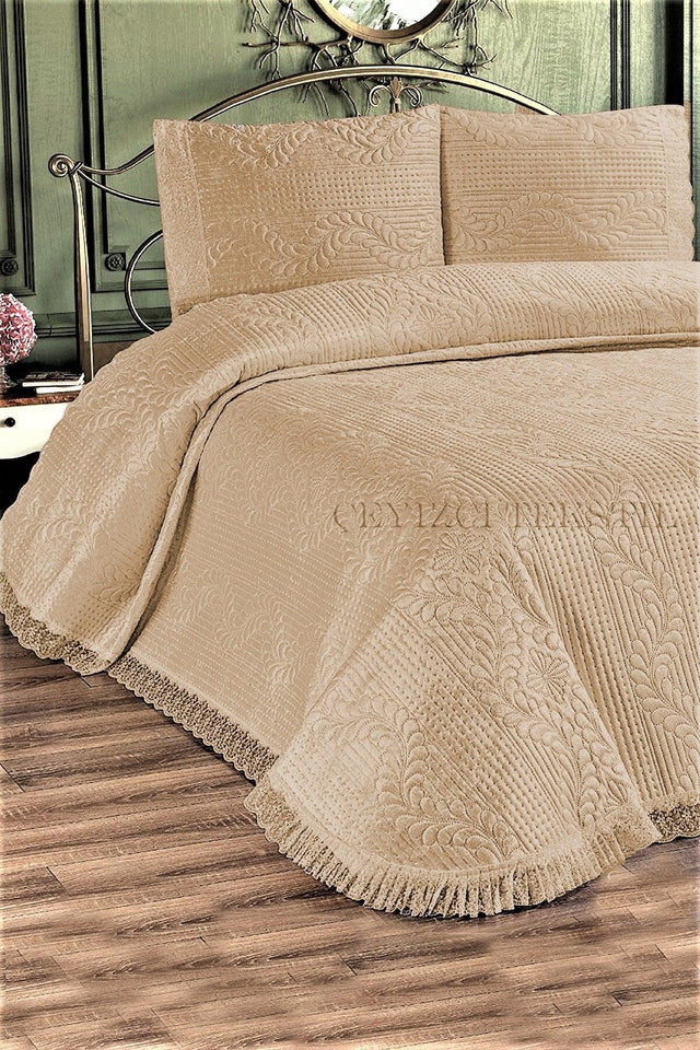 Deep Double Bedspread, Velvet Dowry Bedspread Double - Honey Foam - Swordslife