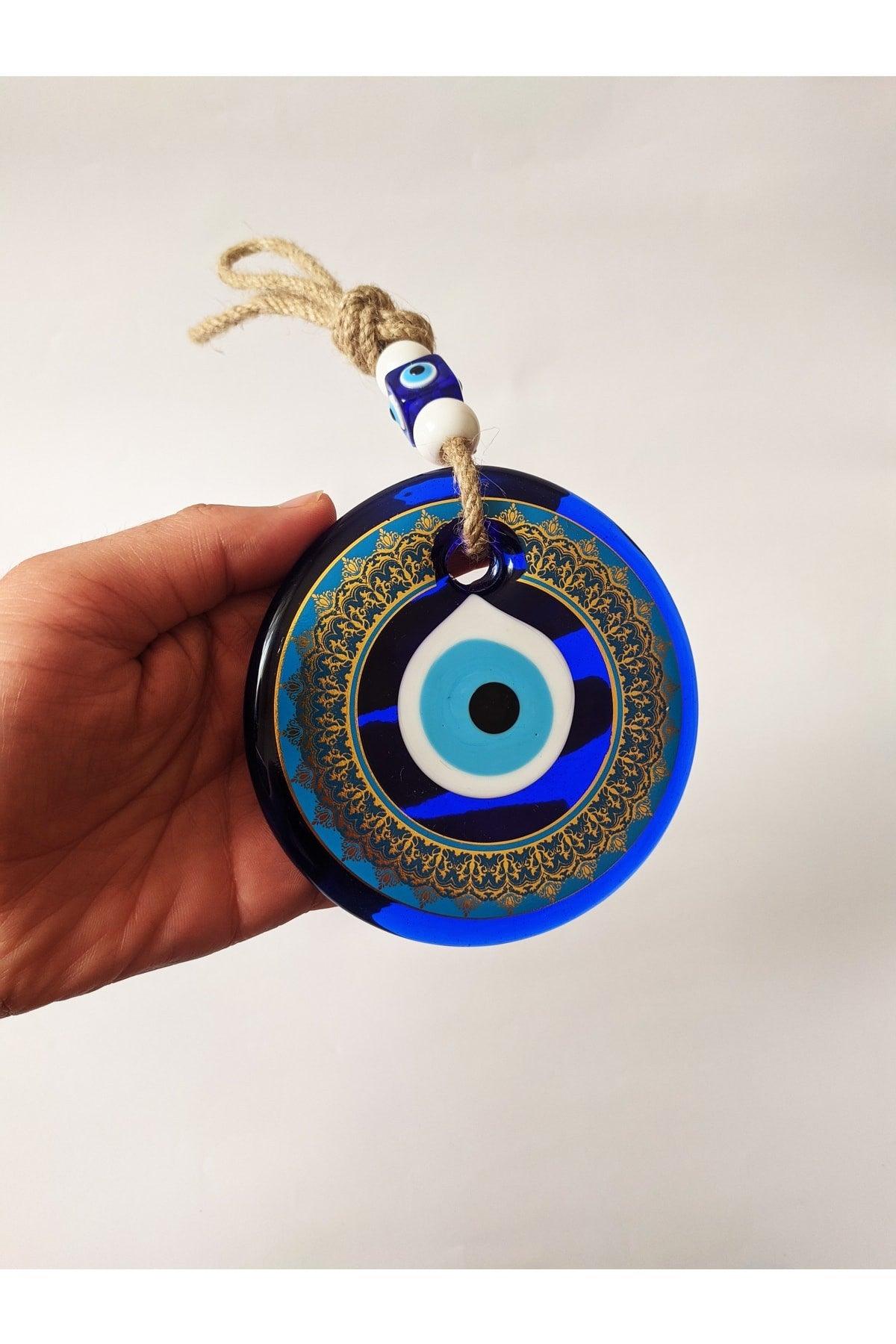 Patterned, Straw Thread 11x11 Cm Glass Evil Eye Beads Wall Ornament - Swordslife