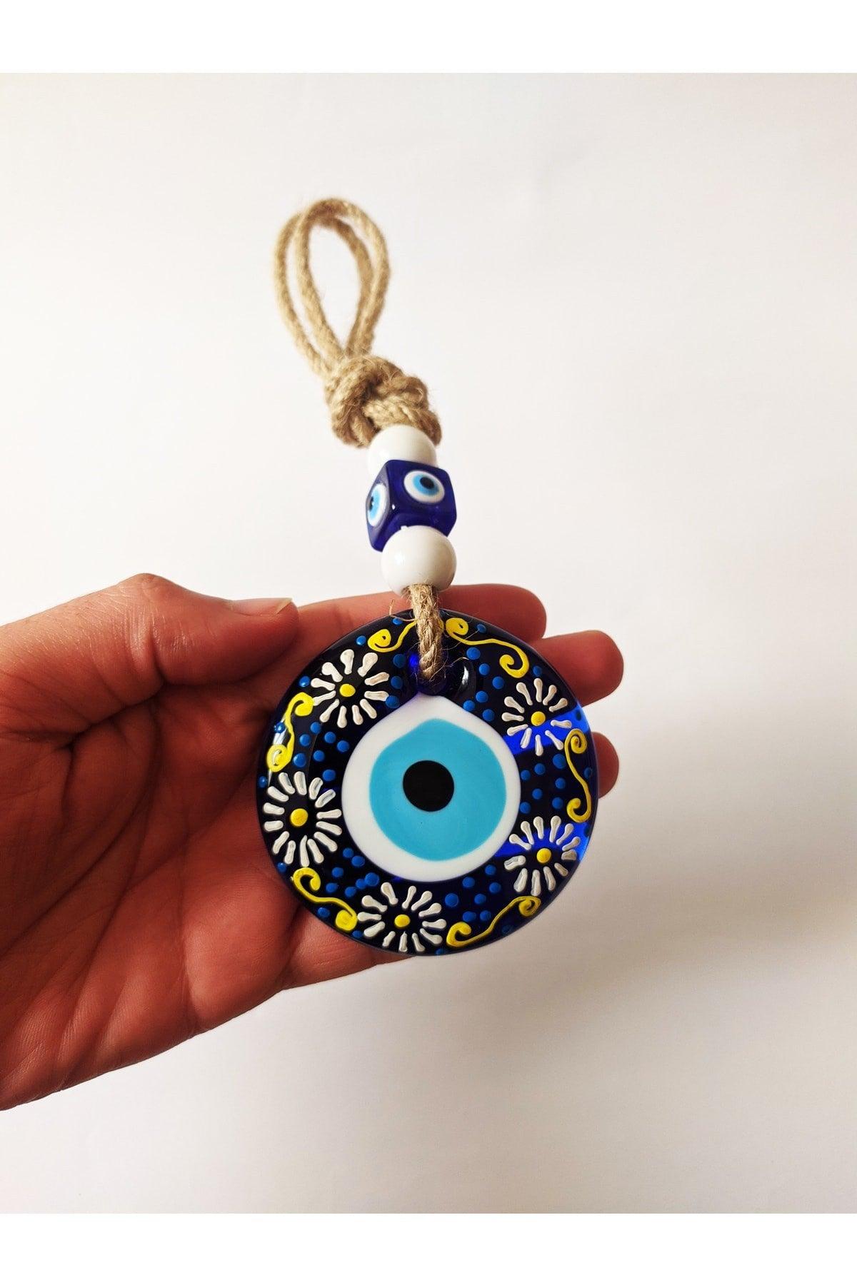 Patterned, Straw Thread 7x7 Cm Glass Evil Eye Beads Wall Ornament - Swordslife