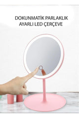 Touch Led Lighted Usb Li Round Table Top Makeup Mirror Pink - Swordslife