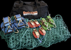 Load securing set with lashing straps and ratchets