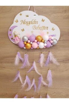 Wooden Baby Room Door Name Holder with Styrofoam Cloud