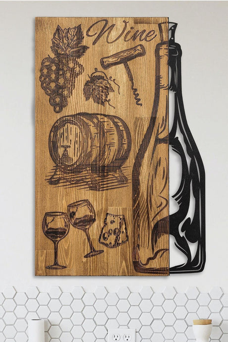 Doreart Wine Wood & Metal Wall Painting, Home Office Wall Board - Swordslife