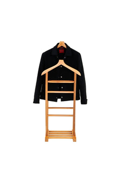 Natural finish double-tiered kitchen butler with storage, 120 cm tall