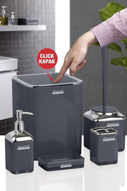 Double Printed Anthracite Chrome Square Click Cover Bathroom Set of 5 - Swordslife