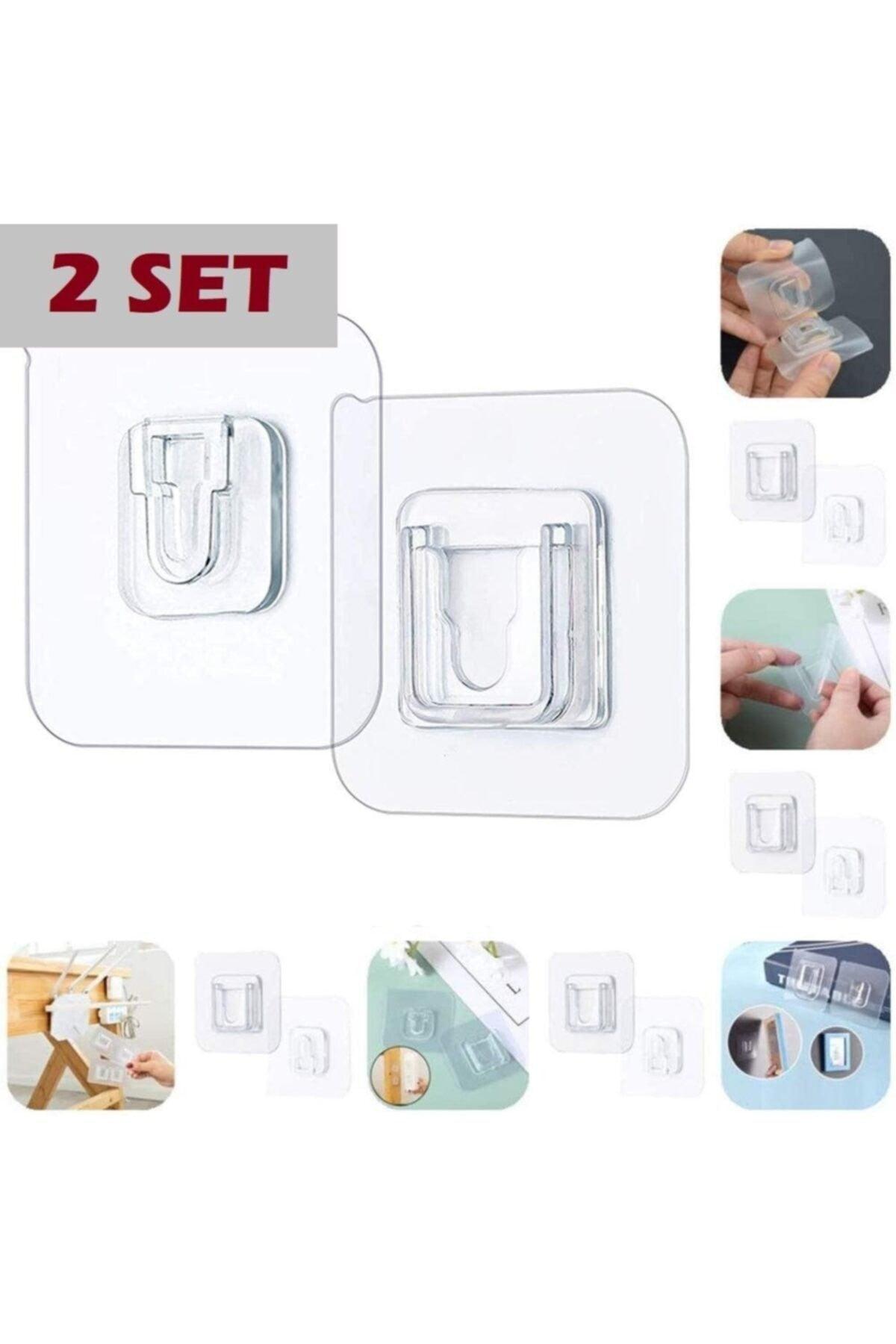 Double-Sided Adhesive Snap Clip Item Fixing Hanger Transparent Wall Hook Set of 2 - Swordslife