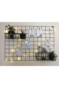 Wall-Mounted Wire Grid Photo Display with LED Lighting