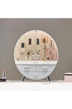 3-drawer gray makeup organizer with storage lid