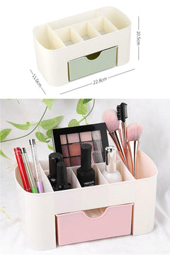 Durable plastic makeup organizer with drawer for cosmetics storage