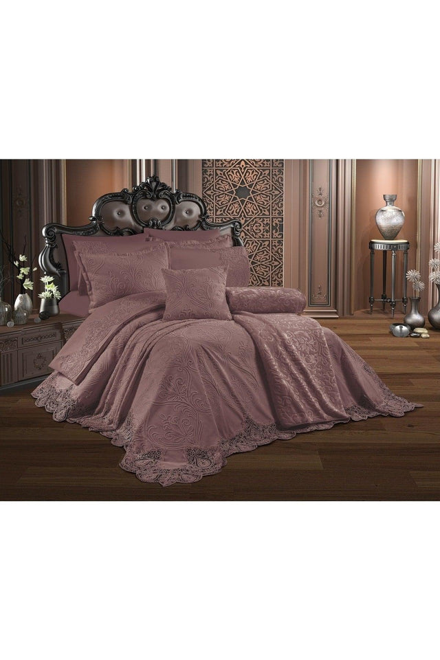 Duru 6 Pieces Plum Double Bedspread Sheet + Bed Cover + Pillow - Swordslife