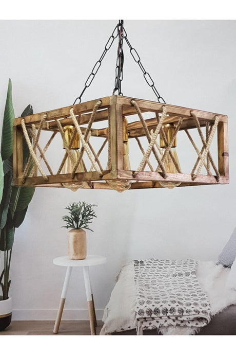 E27 Lampholder Wooden Square Chandelier 4 - Swordslife