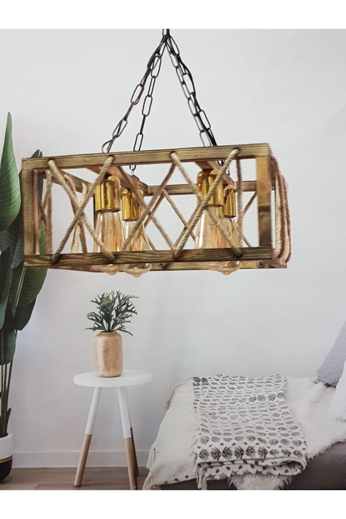 E27 Lampholder Wooden Square Chandelier 4 - Swordslife