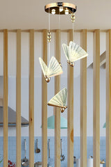 Elegance Modern Butterfly Design Triple Pendant Lamp Led Chandelier Rose Gold Yellow Great Visual - Swordslife