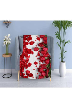 Double‑Layer 3D Printed TV Blanket – Red White Floral, 130 × 170 cm