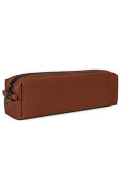 Brown faux leather pencil case with reinforced plastic interior