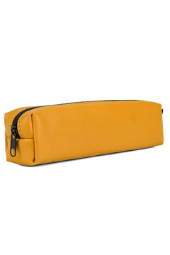 Mustard yellow faux leather pencil case with hard plastic interior