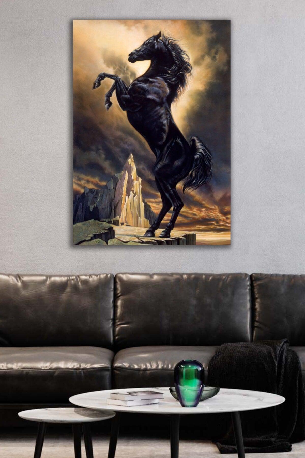 Raised Black Horse Decorative Canvas Wall Painting Home - Office Painting - Swordslife