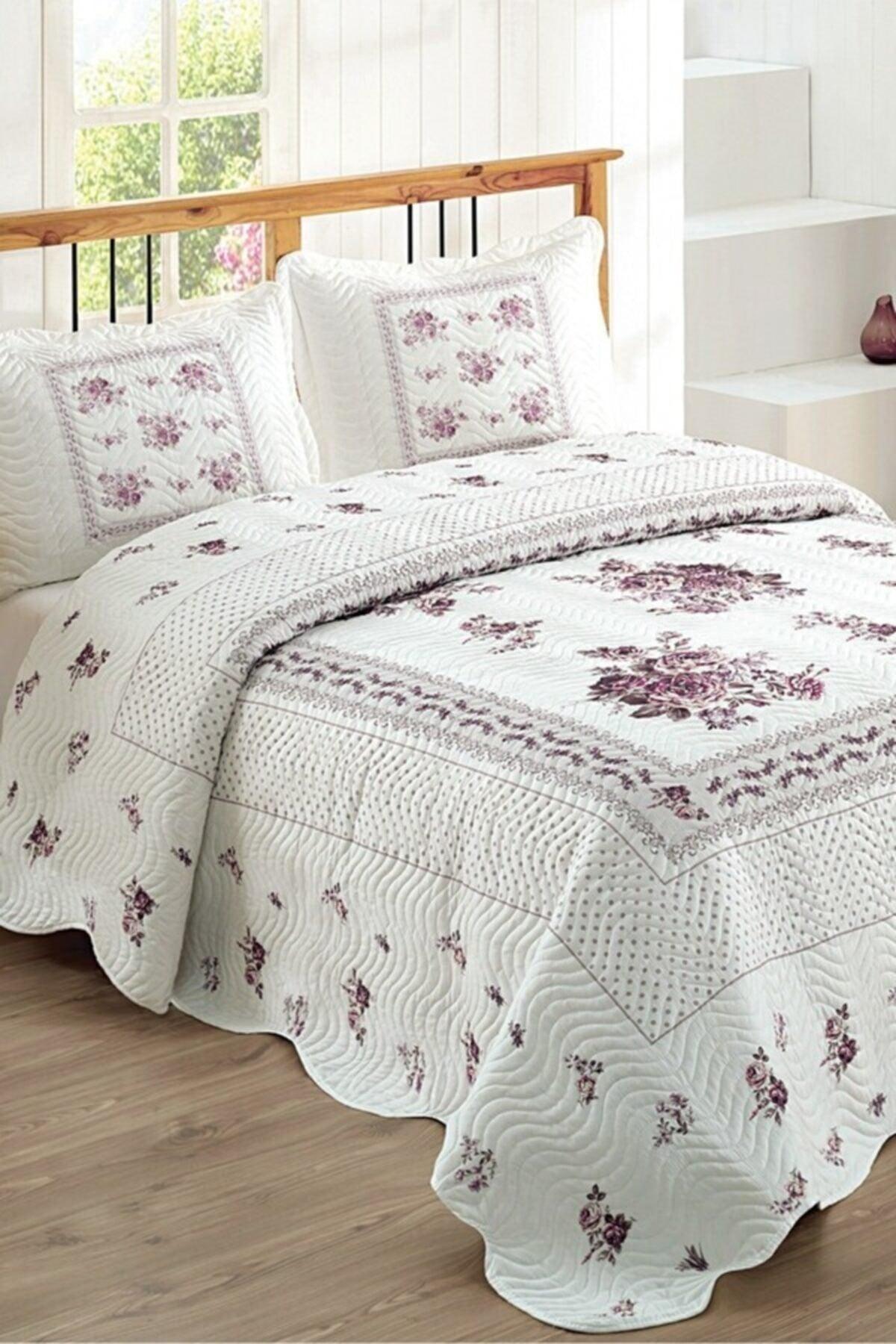 Flower Double Quilted Bedspread Set - Lilac - Swordslife