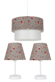 Floral Triple Lampshade And Chandelier Set Bedroom Lighting - Swordslife
