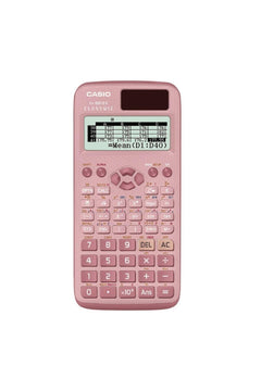 Pink scientific function calculator with solar and battery power