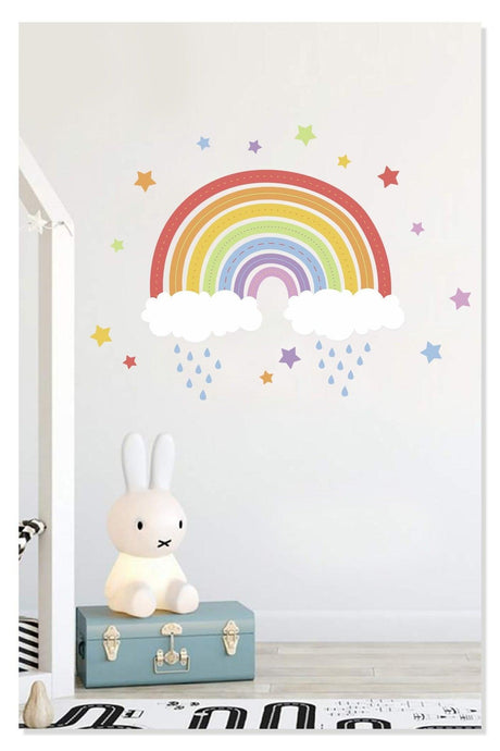 Rainbow Color Stars Clouds And Rain Decorative Kids Room Wall Sticker Mural Ornament - Swordslife