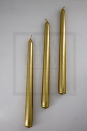 Gold 3 Pack Candlestick Bright Candle Metallic Plated Body 1st Quality Long Stick Tapered - Swordslife