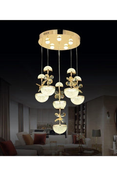 Gold yellow pendant chandelier with six LED lights