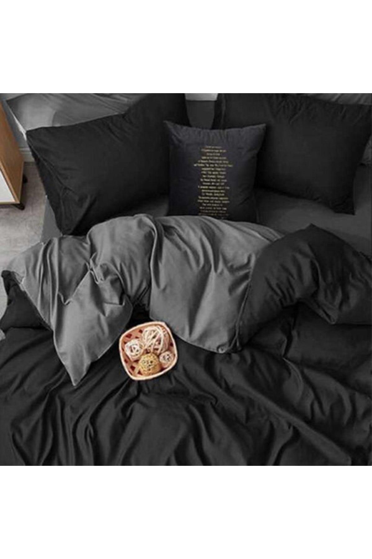 Grey-black Ranforce Cotton Double Duvet Cover Set Blackgrey 035354 - Swordslife